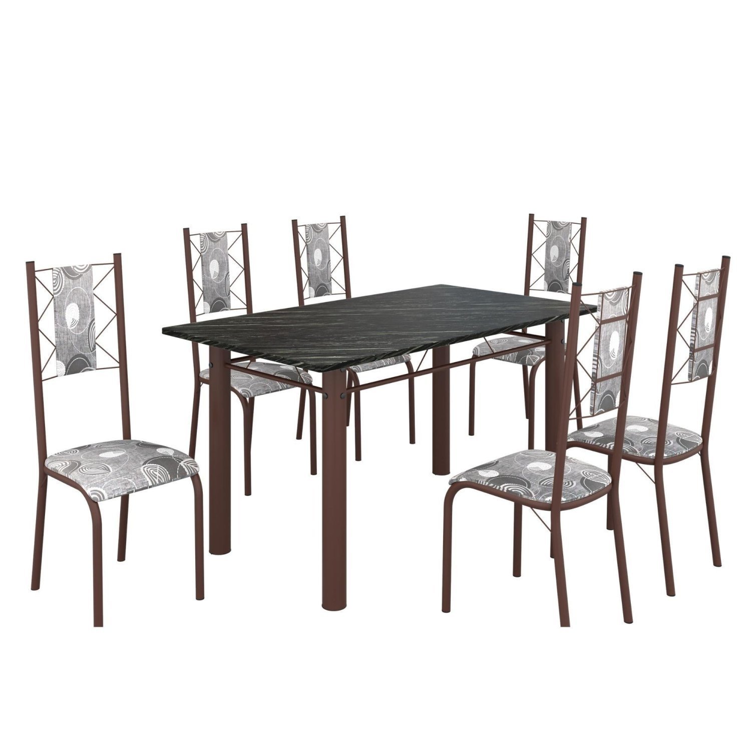 Conjunto Sala de Jantar Bahia Mesa Tubo 140x75cm Tampo Madeira Indiano com 6 Cadeiras - 2