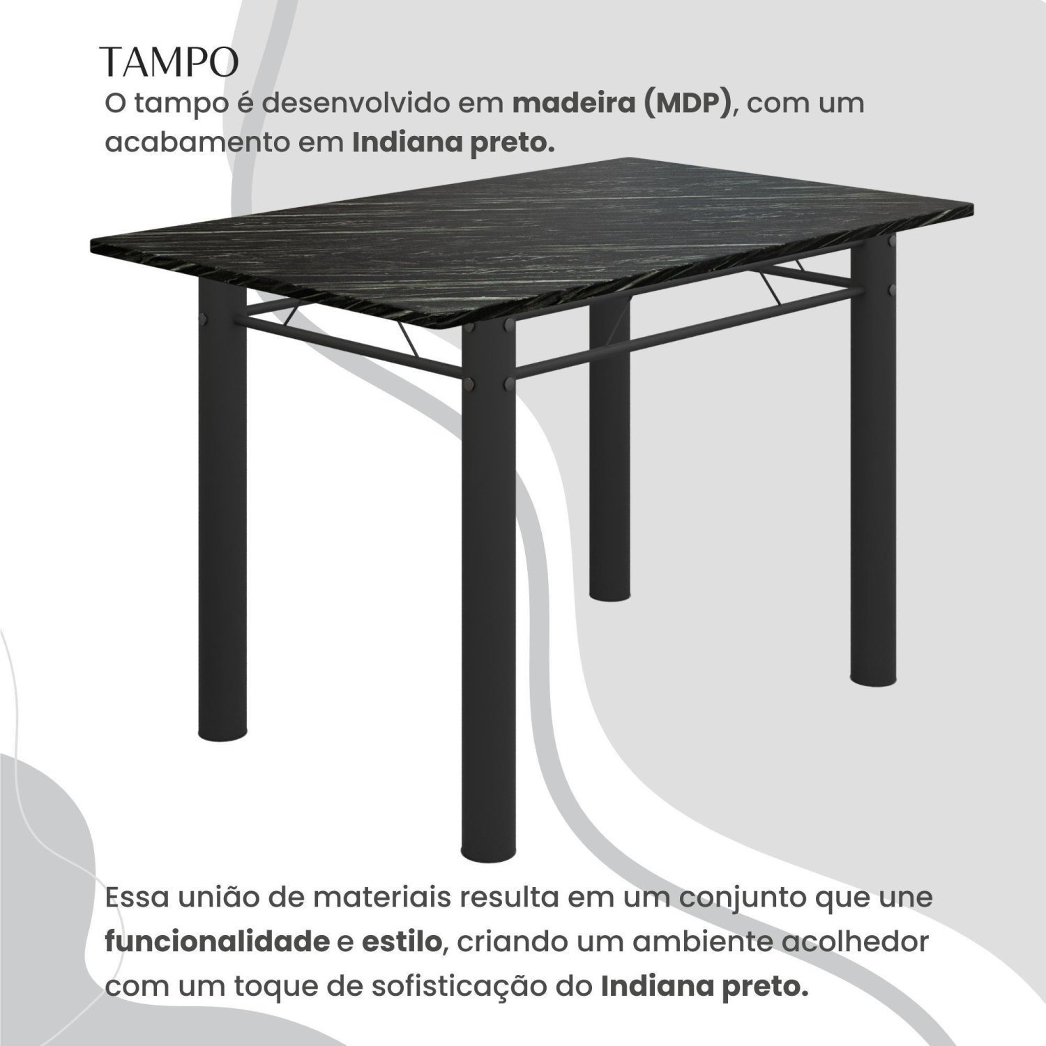 Conjunto Sala de Jantar Bahia Mesa Tubo 140x75cm Tampo Madeira Indiano com 6 Cadeiras - 4