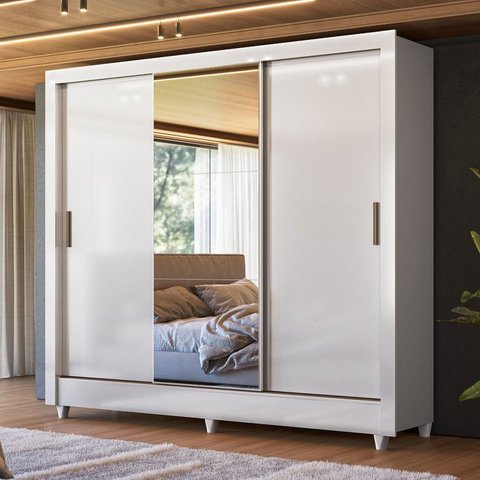 Guarda-roupa 3 Portas de Correr com Espelho Roma