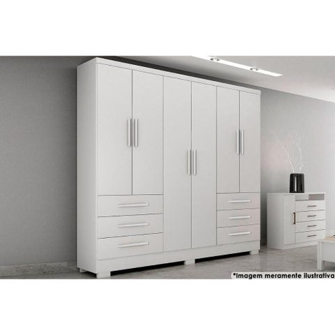 Guarda Roupa Solteiro 6 Portas e 6 Gavetas C/pés Encant Branco - Novo Horizonte