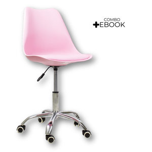 Cadeira Office com Rodizio Giratória Saarinen - Rosa + E-book