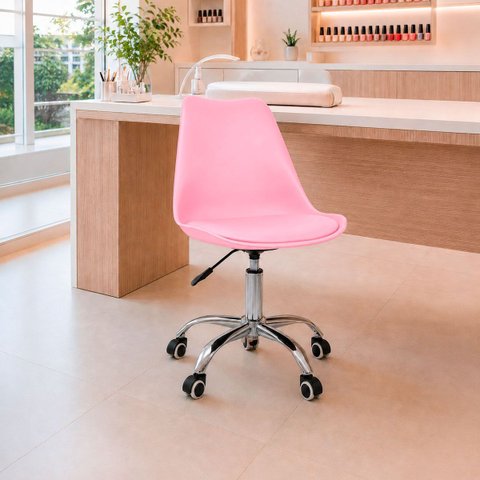 Cadeira Office Saarinen Giratória Base Cromada com Rodízio e Ajuste de Altura Rosa