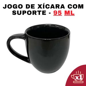 Kit 6 Xícaras em Porcelana Preta 95ml Jogo de Chá e Café