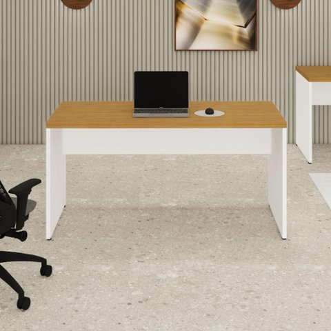Mesa Escrivaninha 1,50 m X 0,70 m Pés Painel 100% MDF F5 Office Cor:Freijó com Branco