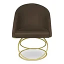 Ver imagem 1 de Poltrona Cadeira de Jantar Luxo Estofada Base Metal Dourado Sala Cozinha Recepção Suede Marrom Eli M