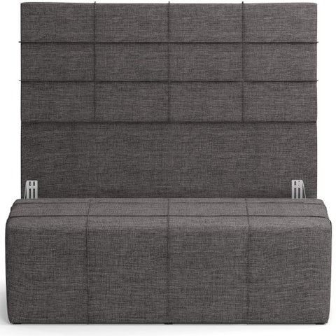 Kit Cabeceira Cama Box Casal 140cm com Calçadeira Roma W01 Linho Cinza Escuro - Lyam Lyam Decor