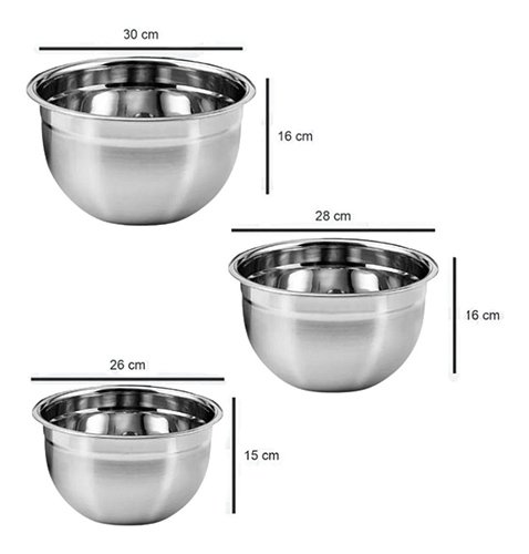 Conjunto Saladeiras Tigelas Bows Mixing Bowl Aço Inox 5 Peças Kehome - 4