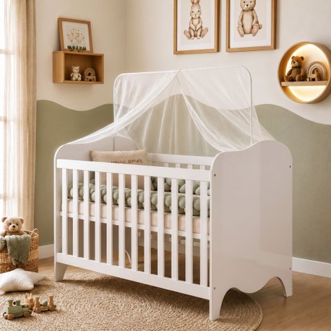 Berço Mini Cama 132,4x72,5 100% MDF Nuvem Branco