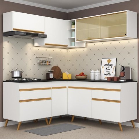 Armário de Cozinha Completa de Canto Veneza Multimóveis V2062 Branco/dourado