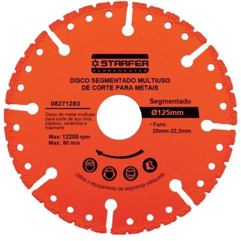 Disco de Corte Segmentado 125mm Multiuso Furo 22mm Diamantado para Aço Inox, Metal, Cerâmica
