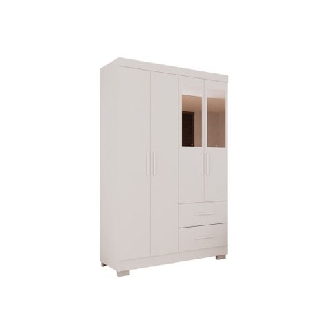 Guarda-Roupa Solteiro 4 Portas 2 Gavetas Estrela Premium com Espelho Salleto Branco