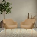 Ver imagem 2 de Kit 02 Poltronas Decorativas Jade Base Aço Ouro Fosco Bouclé Camel - Nexta Casa