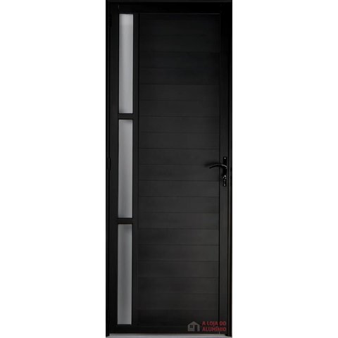 Porta de Aluminio Lambril Visor Lateral Linha Premium:2,10 X 1,00/direita/preto