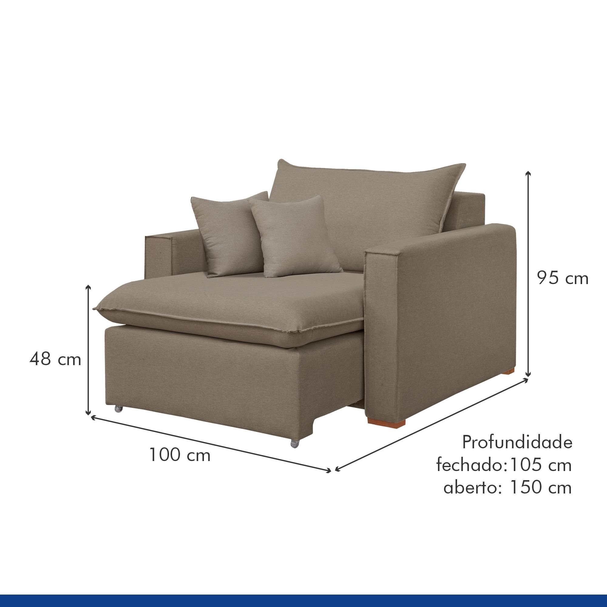 Poltrona Retrátil 100cm Barcelona Veludo   - 6