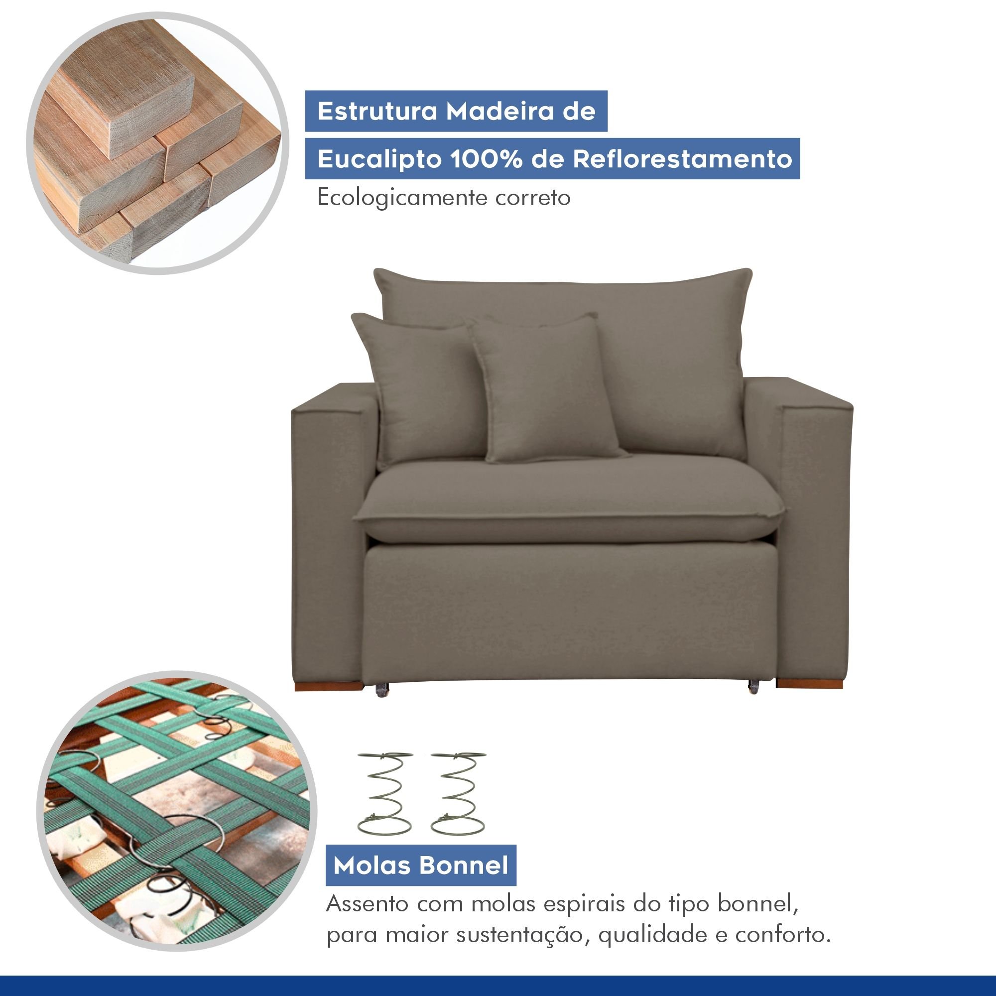 Poltrona Retrátil 100cm Barcelona Veludo   - 5
