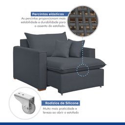 Poltrona Retrátil 100cm Barcelona Veludo  - 4