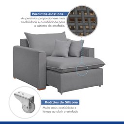Poltrona Retrátil 100cm Barcelona Linho  - 4