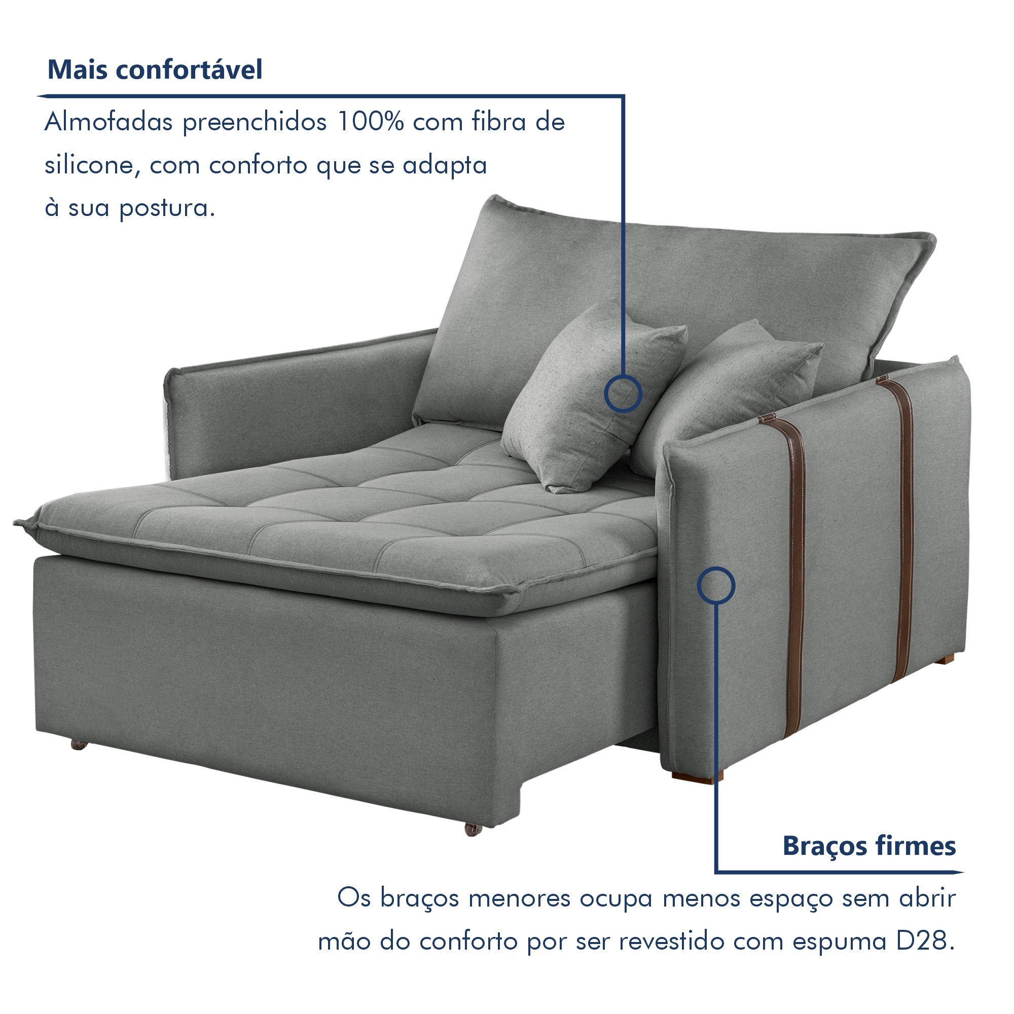 Poltrona Retrátil 100cm Barcelona Linho  - 7