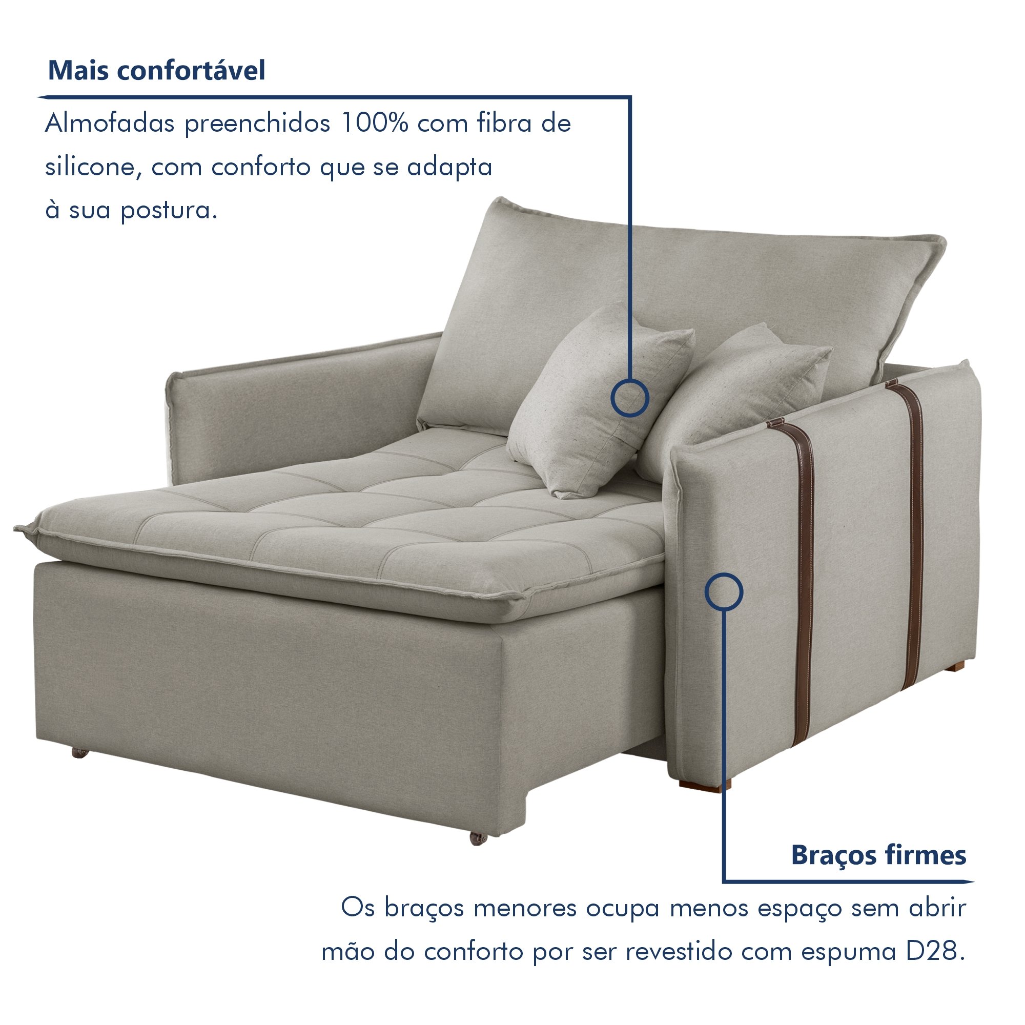 Poltrona Retrátil 100cm Barcelona Linho  - 7