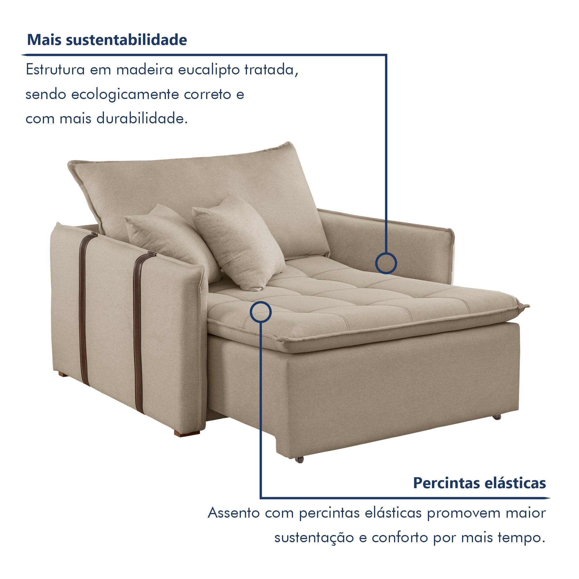 Poltrona Retrátil 100cm Barcelona Linho  - 6