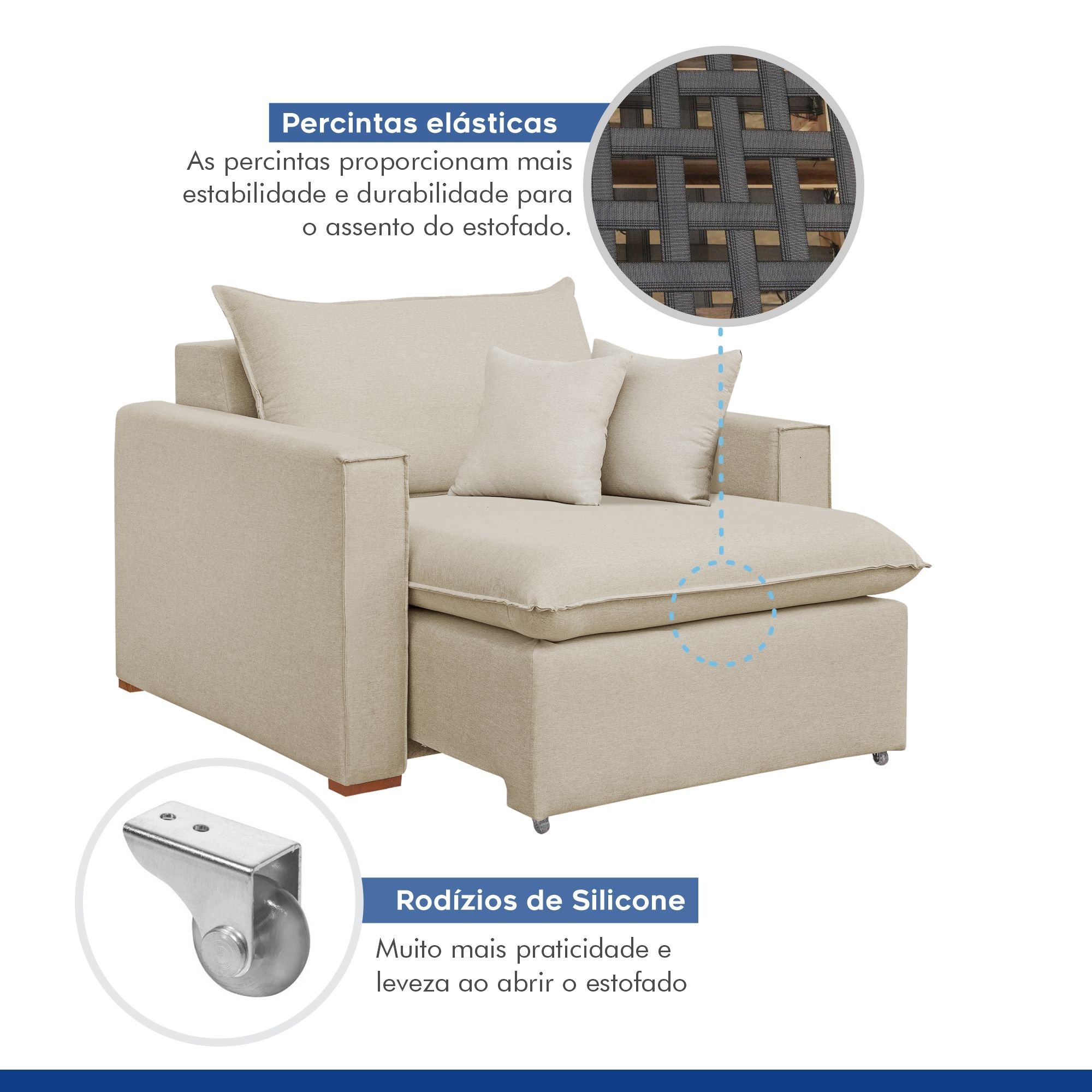Poltrona Retrátil 100cm Barcelona Linho  - 3