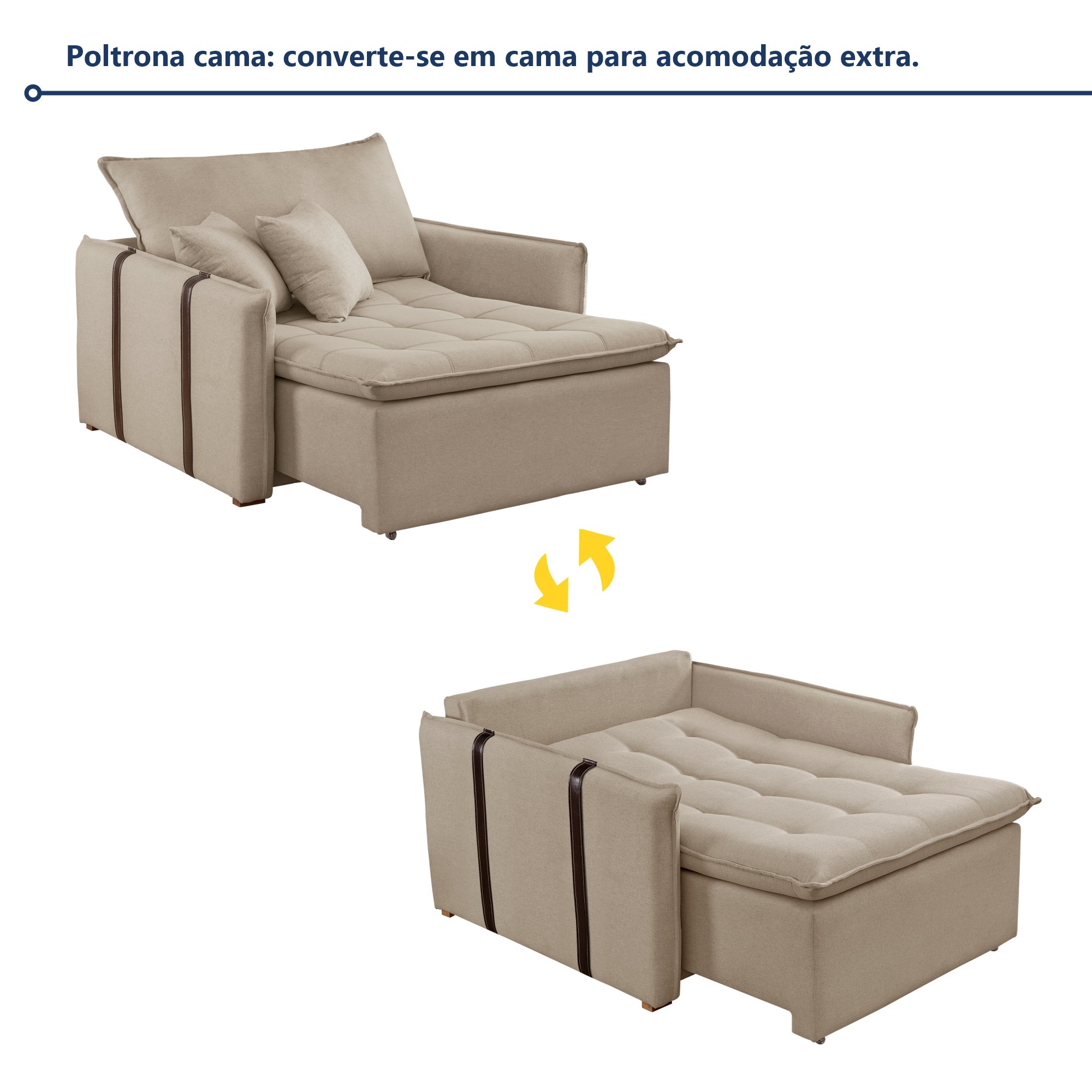 Poltrona Retrátil 100cm Barcelona Linho  - 3