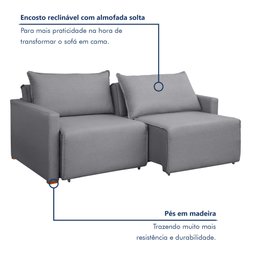 Sofá Cama Retrátil e Reclinável 200cm Júlia Linho  - 4