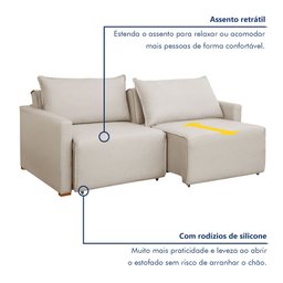 Sofá Cama Retrátil e Reclinável 200cm Júlia Linho  - 5