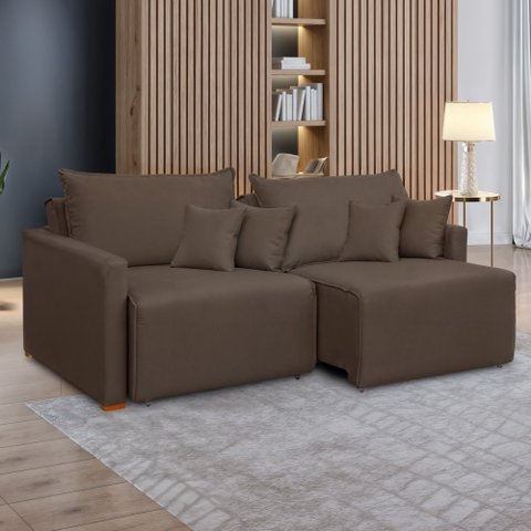 Sofá Cama Retrátil e Reclinável 3 Lugares Veludo Marrom 220cm Júlia Yescasa
