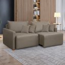 Ver imagem 1 de Sofá Cama Retrátil e Reclinável 3 Lugares Veludo Bege Escuro 220cm Júlia Yescasa