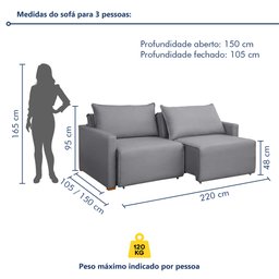Sofá Cama Retrátil e Reclinável 220cm Júlia Linho  - 10