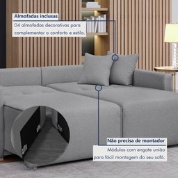 Sofá Cama Retrátil e Reclinável 220cm Júlia Linho  - 9