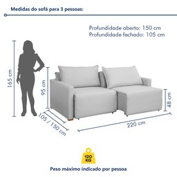 Sofá Cama Retrátil e Reclinável 220cm Júlia Linho  - 10