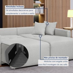Sofá Cama Retrátil e Reclinável 220cm Júlia Linho  - 9