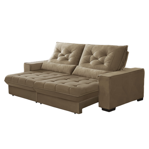 Sofá Retrátil e Reclinável 2,70m Pillow Top Juliette Suede Marrom Castor