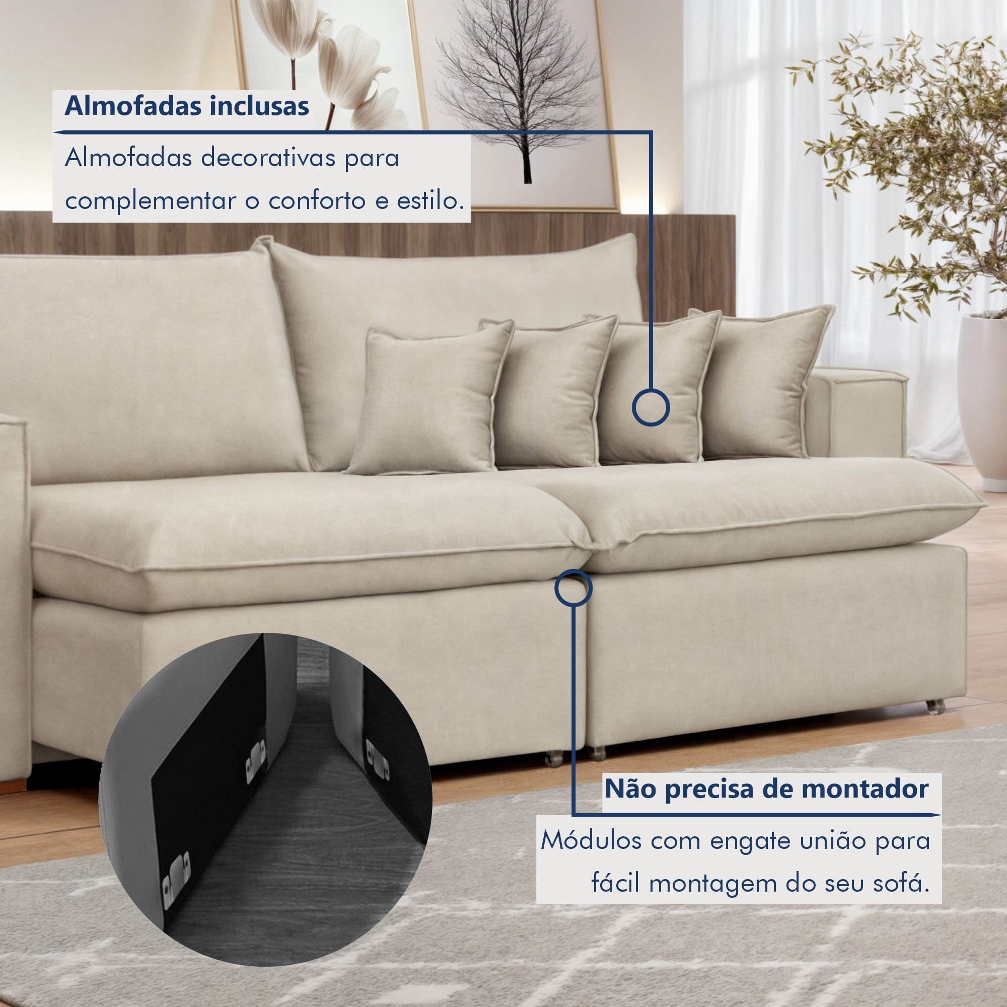 Sofá Retrátil 200cm Barcelona Veludo   - 8