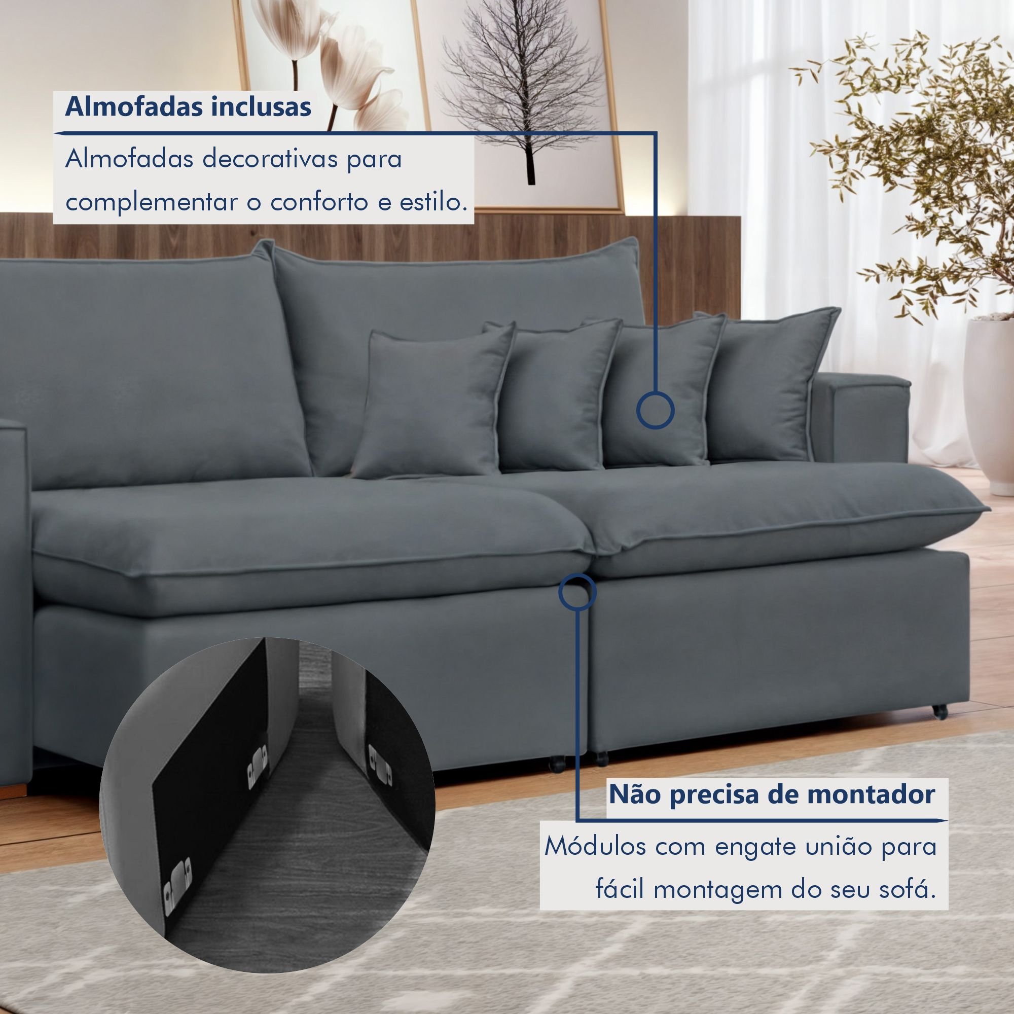 Sofá Retrátil 200cm Barcelona Veludo  - 8