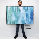 Ver imagem 2 de Quadro Decorativo em Canvas Abstrato Pincelada Azul Claro TaColado Moldura Flutuante 4,5cm Freijó 12