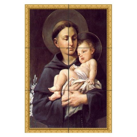 Quadro Santo Antônio de Pádua com Menino Jesus no Colo 60x40 em Azulejos