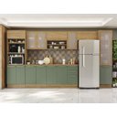 Ver imagem 1 de Armário de Cozinha Modulada Completa Reta 9 Peças 4,00m Botanic Kappesberg - Nogueira/verde Oliva