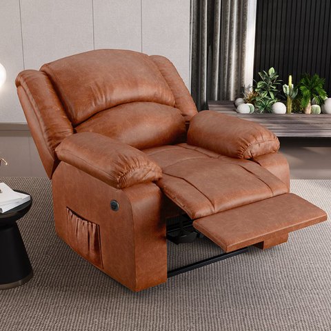 Poltrona do Papai Reclinável Sala de Cinema Madrid Power Elétrica Massagem USB PU Caramelo Brilho G2
