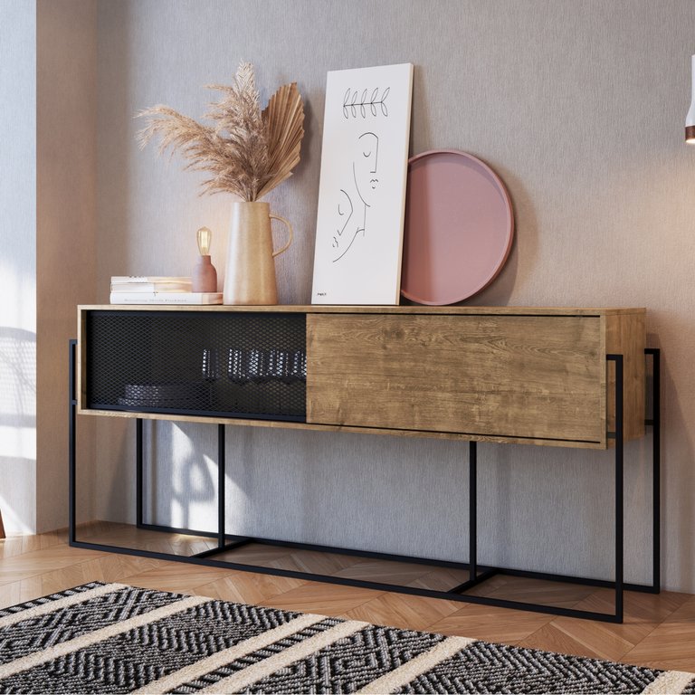 Aparador Buffet Bar York Estilo Industrial 188cm 02 Portas 27901 Artesano - Vermont/preto