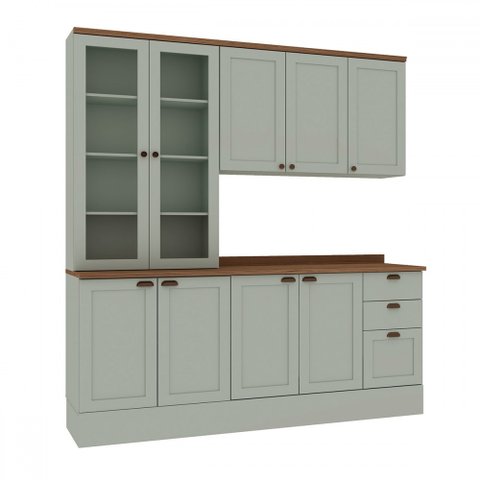 Cozinha Completa Iluminata 9 Portas 3 Gavetas 100% Mdf com Vidro Mint/ébano - Genialflex