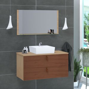 Conjunto Armário de Banheiro Berlim 60 Cm Mdf + Espelheira + Cuba