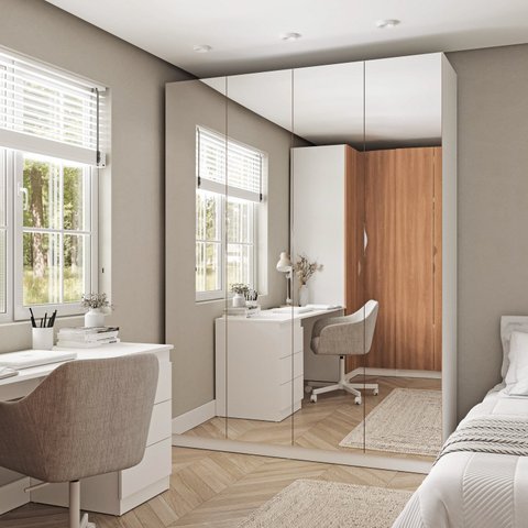 Guarda Roupas Modulado com Espelho 4 Portas com Cabideiro Hera CabeCasa MadeiraOriginals