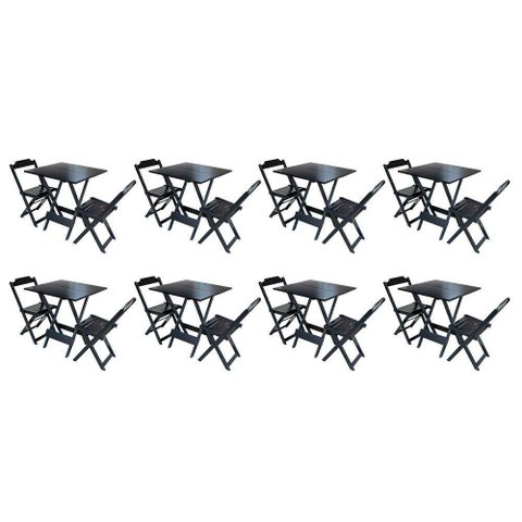 Kit 8 Conjuntos De Mesa Dobravel Com 2 Cadeiras De Madeira 70X70 - Pret - Preto