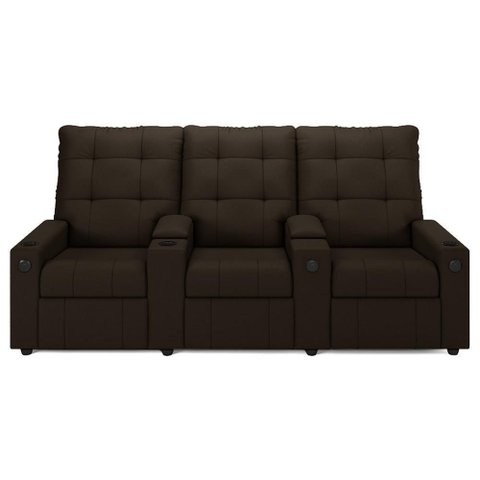 Poltrona de Cinema Reclinável 3 Lugares Baú Usb Mallie Fh9 Pu Marrom - Mpozenato