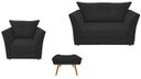 Ver imagem 1 de Kit Namoradeira + 1 Poltrona Decorativa Isis + 1 Puff Retangular Suede Preto Pés Madeira Ms Decor