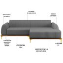 Ver imagem 3 de Sofá 2,65M 4 Lugares com Chaise Direito Pés Gold Molino C-416 Linho Cinza Escuro