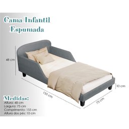 Cama Infantil Estofada Cinza Solteiro com Encosto Lateral Design Seguro e Confortável - 6